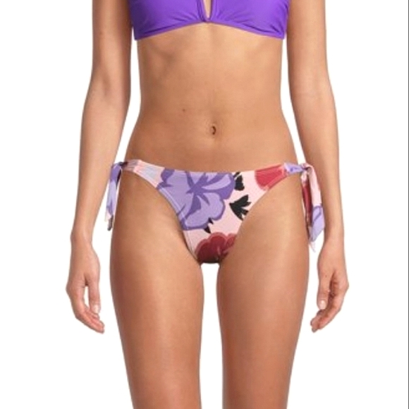 NWT Beautiful NOBO Juniors Pretty Floral Mid Rise Side Tie Bikini Bottoms - Picture 2 of 11